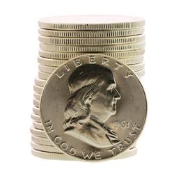 Roll of (20) Brilliant Uncirculated 1961 Franklin Half Dollar Coins