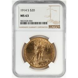 1914-S $20 St. Gaudens Double Eagle Gold Coin NGC MS63