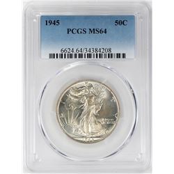 1945 Walking Liberty Half Dollar Coin PCGS MS64