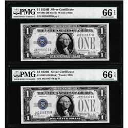 (2) Consecutive 1928B $1 Silver Certificate Notes Fr.1602 PMG Gem Uncirculated 66EPQ