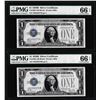 Image 1 : (2) Consecutive 1928B $1 Silver Certificate Notes Fr.1602 PMG Gem Uncirculated 66EPQ