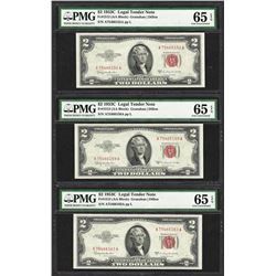 Lot of (3) 1953C $2 Legal Tender Notes Fr.1512 PMG Gem Uncirculated 65EPQ