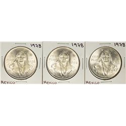 Lot of (3) 1978 Mexico Cien Pesos Silver Coins