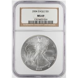 2004 $1 American Silver Eagle Coin NGC MS69