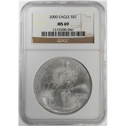 2000 $1 American Silver Eagle Coin NGC MS69