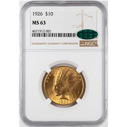 1926 $10 Indian Head Eagle Gold Coin NGC MS63 CAC