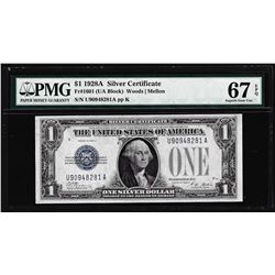 1928A $1 Funnyback Silver Certificate Note Fr.1601 PMG Superb Gem Uncirculated 67EPQ
