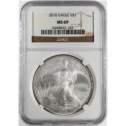 2010 $1 American Silver Eagle Coin NGC MS69