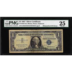 1957 $1 Silver Certificate Note Mismatched Serial Number ERROR PMG Very Fine 25