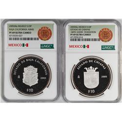 Lot of (2) 2005Mo Mexico Proof 10 Pesos Silver Coins NGC PF69 Ultra Cameo