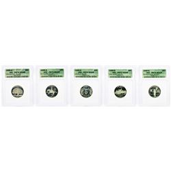 Set of (5) 1999-S Statehood Quarter Silver Coins ICG PR70 DCAM