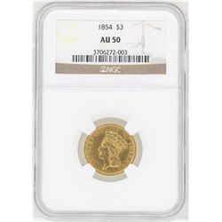 1854 $3 Indian Princess Head Gold Coin NGC AU50