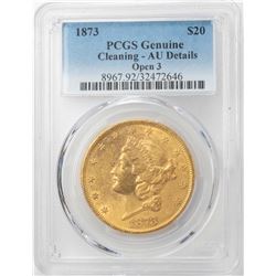 1873 Open 3 $20 Liberty Head Double Eagle Gold Coin PCGS AU Details
