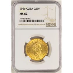 1916 Cuba 10 Pesos Gold Coin NGC MS62