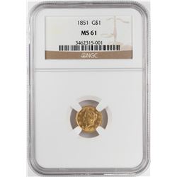 1851 $1 Liberty Head Gold Dollar Coin NGC MS61