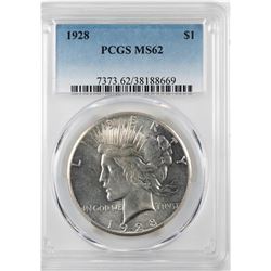 1928 $1 Peace Silver Dollar Coin PCGS MS62