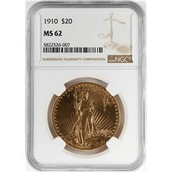 1910 $20 St. Gaudens Double Eagle Gold Coin NGC MS62