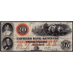 1859 $20 Farmers Bank of Kentucky Obsolete Note