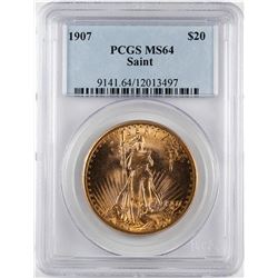 1907 $20 St. Gaudens Double Eagle Gold Coin PCGS MS64
