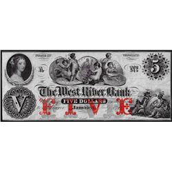 1800's $5 The West River Bank Jamaica, VT Obsolete Bank Note