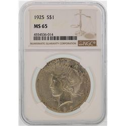 1925 $1 Peace Silver Dollar Coin NGC MS65