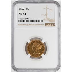1857 $5 Liberty Head Half Eagle Gold Coin NGC AU53
