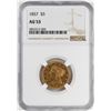 Image 1 : 1857 $5 Liberty Head Half Eagle Gold Coin NGC AU53