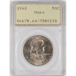 1960 Franklin Half Dollar Coin PCGS MS64 Old Green Rattler