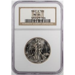 1942-S Walking Liberty Half Dollar Coin NGC MS64