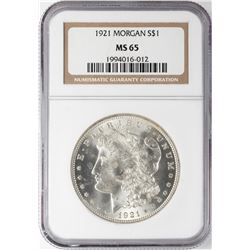 1921 $1 Morgan Silver Dollar Coin NGC MS65