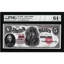 1907 $5 Woodchopper Legal Tender Note Fr.91 PMG Choice Uncirculated 64EPQ