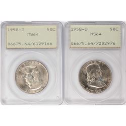 Lot of (2) 1958-D Franklin Half Dollar Coins PCGS MS64 Old Green Rattlers