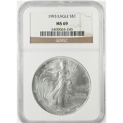 1993 $1 American Silver Eagle Coin NGC MS69