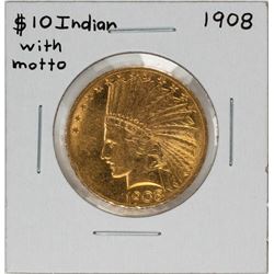 1908 with Motto $10 Indian Head Eagle Gold Coin