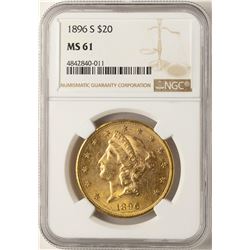 1896-S $20 Liberty Head Double Eagle Gold Coin NGC MS61