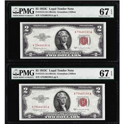 Lot of (2) Consecutive 1953C $2 Legal Tender Notes PMG Superb Gem Uncirculated 67EPQ