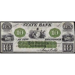 1800's $10 State Bank at New Brunswick, NJ Obsolete Note