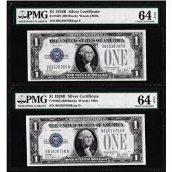(2) Consecutive 1928B $1 Silver Certificate Notes Fr.1602 PMG Choice Uncirculated 64EPQ