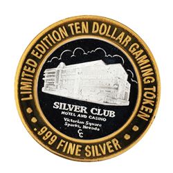 .999 Silver Silver Club Casino Sparks, NV $10 Limited Edition Casino Gaming Token
