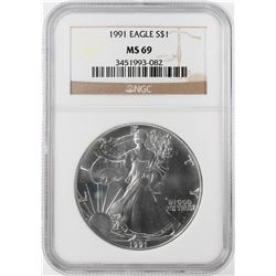 1991 $1 American Silver Eagle Coin NGC MS69