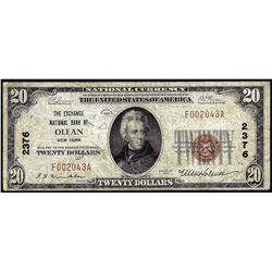 1929 $20 Exchange NB of Olean, NY CH# 2376 National Currency Note