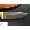 Image 2 : Nicely Made Damascus Knife with Leather Sheath. Nice 2 Tone Handle