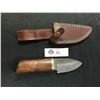 Image 1 : Nicely Made Damascus Knife with Leather Sheath.Shorter Blade Wooden Handle