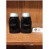 Image 1 : Vintage Black Glass Art Deco Salt & Pepper Shakers Skyscraper Pattern