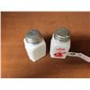 Image 2 : Vintage White Milk Glass Salt & Pepper Shakers Red Sailboats