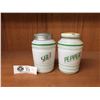 Image 1 : Vintage Milk Glass Salt & Pepper Shakers With Green Stripes and Writing