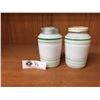 Image 2 : Vintage Milk Glass Salt & Pepper Shakers With Green Stripes and Writing