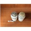 Image 3 : Vintage Milk Glass Salt & Pepper Shakers With Green Stripes and Writing