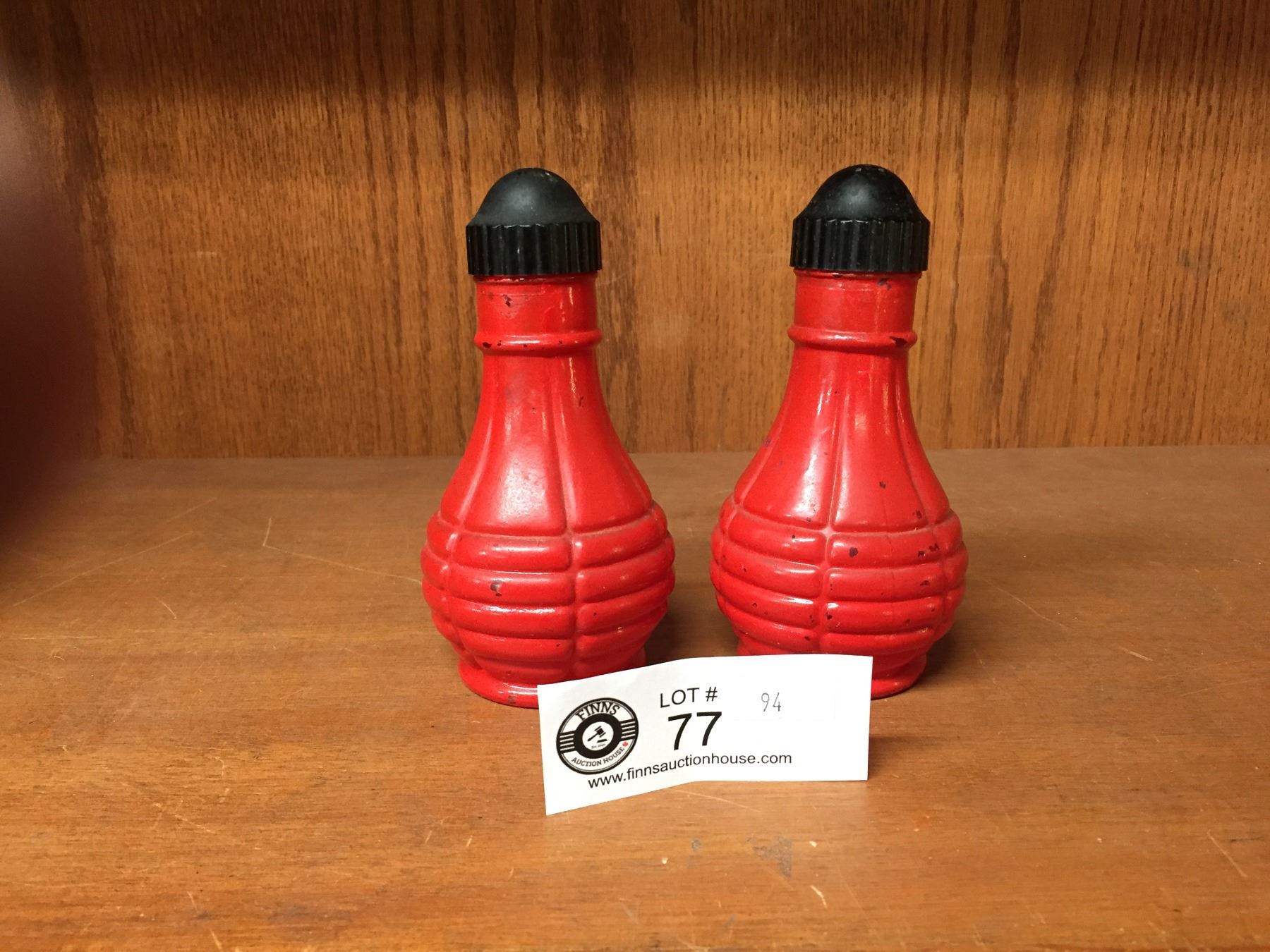 Vintage Ruby Red Painted Glass Salt & Pepper Shakers