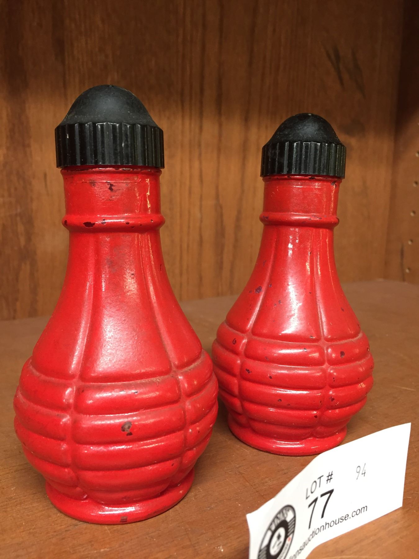 Vintage Ruby Red Painted Glass Salt & Pepper Shakers